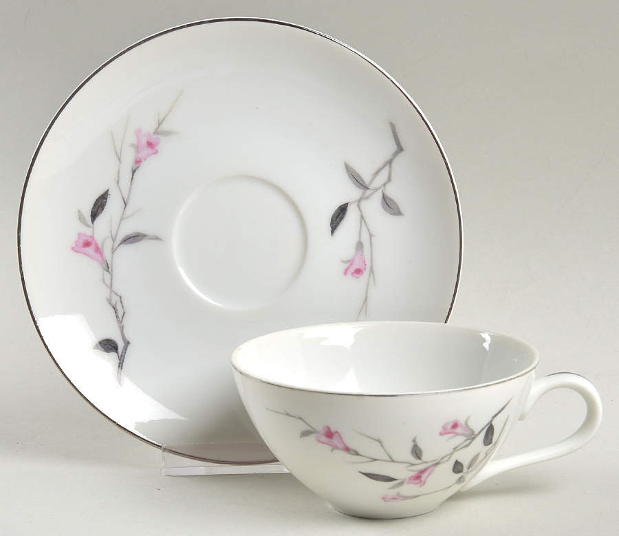 Cherry Blossom Flat Cup & Saucer Set by Fine China of Japan-1