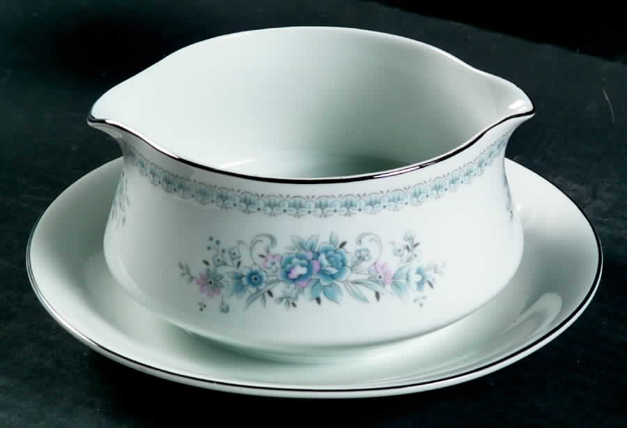 Christine (Blue Flowers) Gravy Boat with Attached Underplate by Fine China of Japan-1