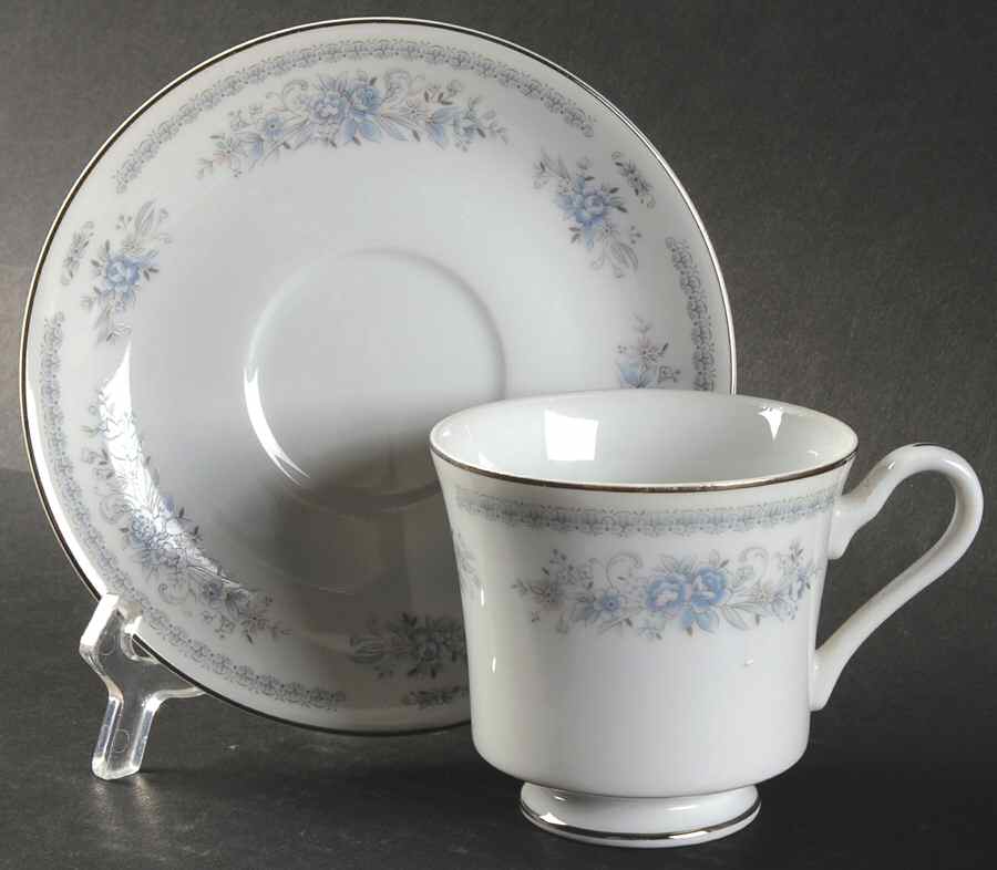 Christine (Blue Flowers) Footed Cup & Saucer Set by Fine China of Japan-1