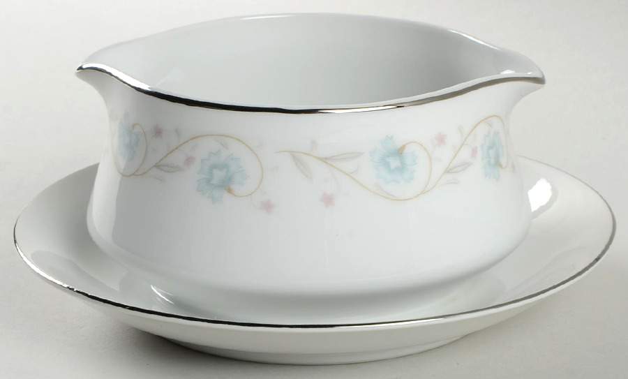 English Garden (Platinum) Round Gravy Boat/Attached Underplate by Fine China of Japan-1