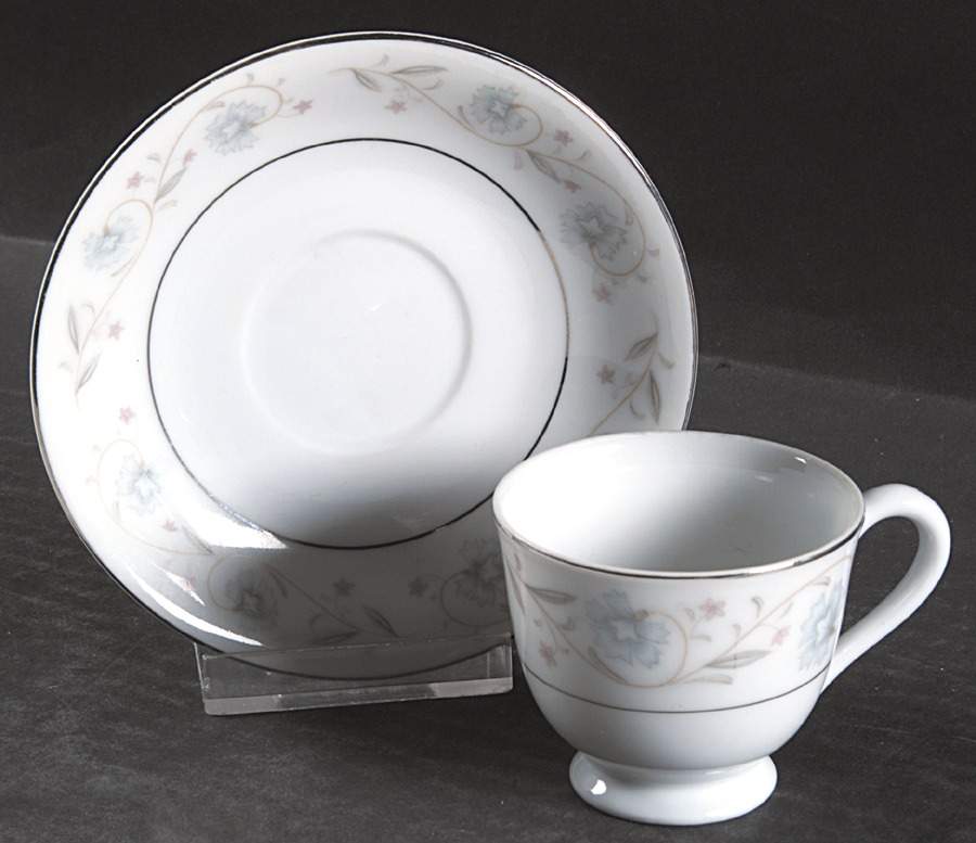 English Garden (Platinum) Footed Demitasse Cup & Saucer Set by Fine China of Japan-1