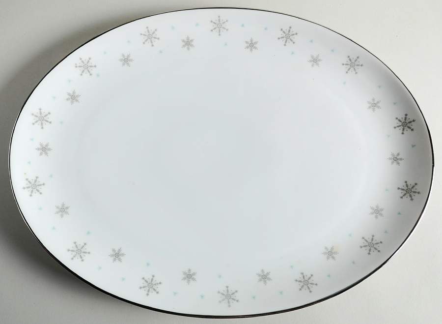 Fantasy (Gray Snowflakes) 16" Oval Serving Platter by Fine China of Japan-1