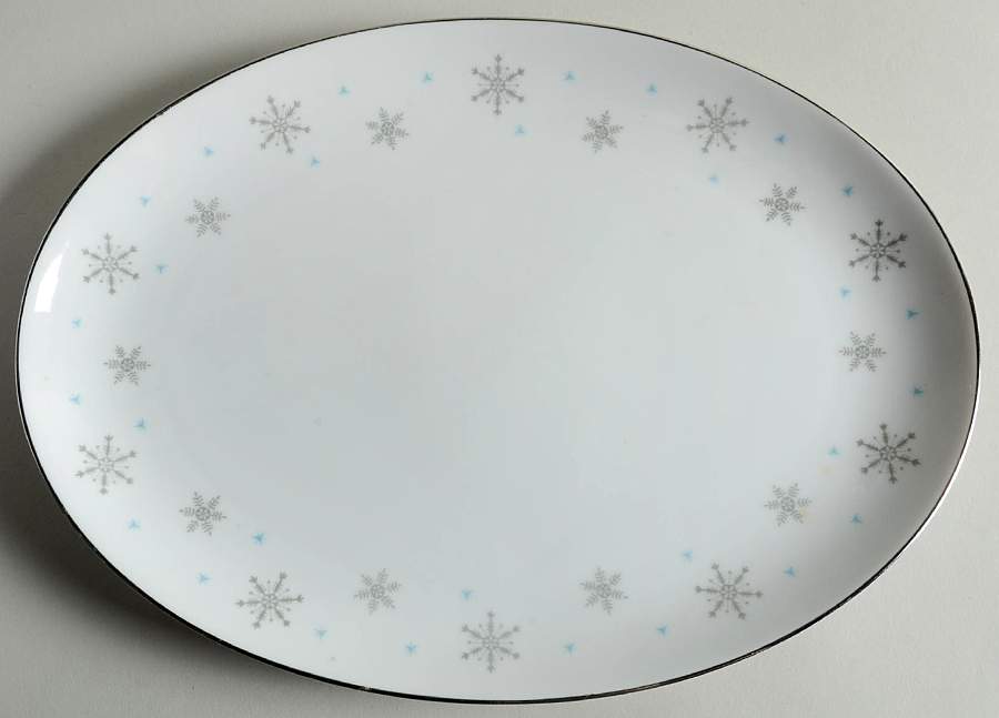 Fantasy (Gray Snowflakes) 12" Oval Serving Platter by Fine China of Japan-1
