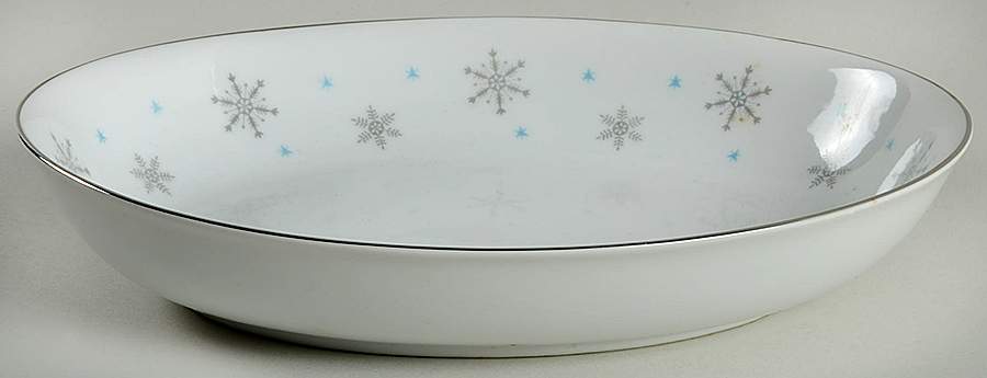 Fantasy (Gray Snowflakes) 10" Oval Vegetable Bowl by Fine China of Japan-1