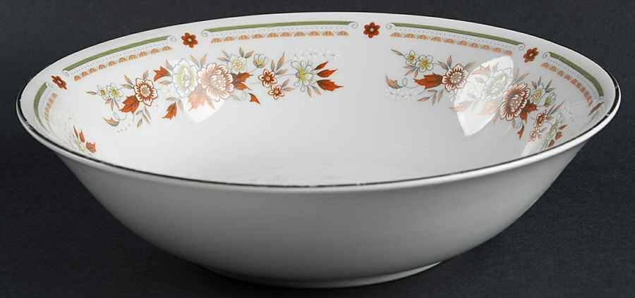Floral Mist (Green Band) 9" Round Vegetable Bowl by Fine China of Japan-1
