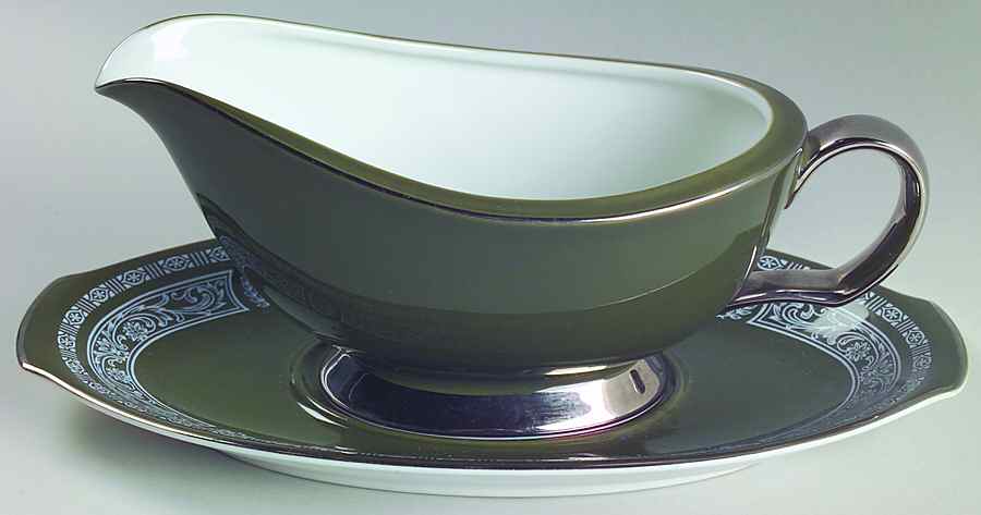 Forest Damask Gravy Boat & Underplate by Sears-1