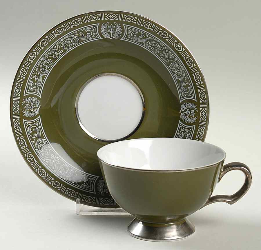 Forest Damask Footed Cup & Saucer Set by Sears-1