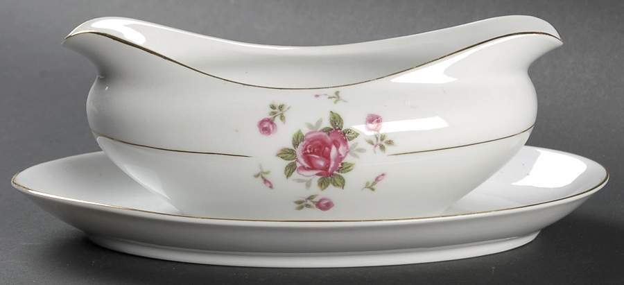 Gemini Rose Gravy Boat with Attached Underplate by Fine China of Japan-1