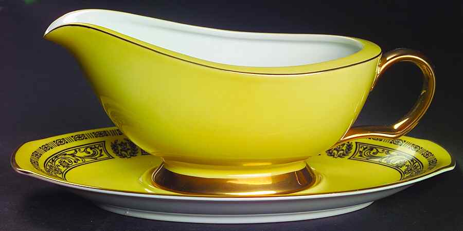 Golden Damask Gravy Boat & Underplate by Sears-1