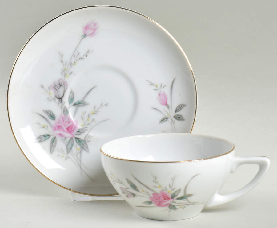 Golden Rose (Pink Roses, Msi) Flat Cup & Saucer Set by Fine China of Japan-1