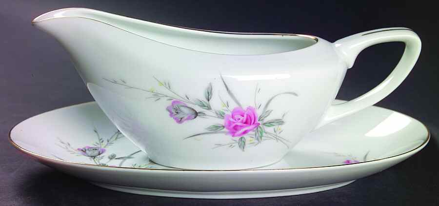 Golden Rose (Pink Roses, Msi) Gravy Boat & Underplate/Relish by Fine China of Japan-1