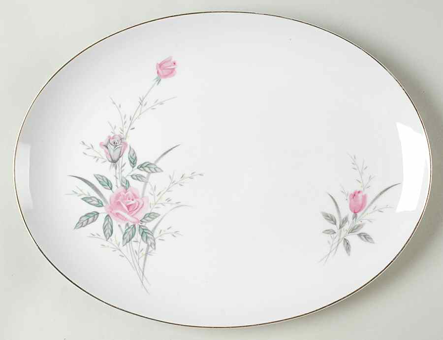 Golden Rose (Pink Roses, Msi) 14" Oval Serving Platter by Fine China of Japan-1