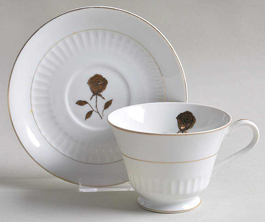 Gold Rose Footed Cup & Saucer Set by Fine China of Japan-1