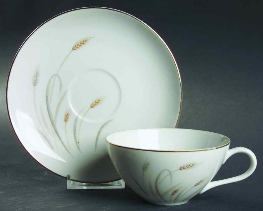 Golden Wheat Flat Cup & Saucer Set by Fine China of Japan-1