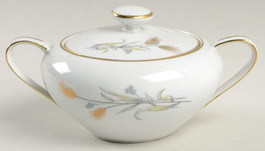 Gold Wheat Sugar Bowl & Lid by Fine China of Japan-1