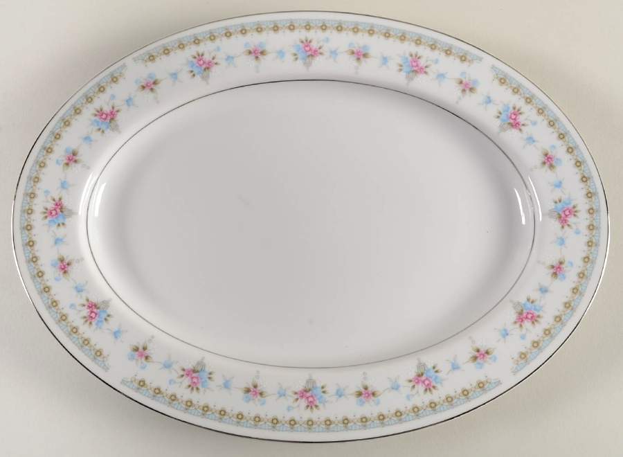 Heather (Platinum Trim) 12" Oval Serving Platter by Fine China of Japan-1