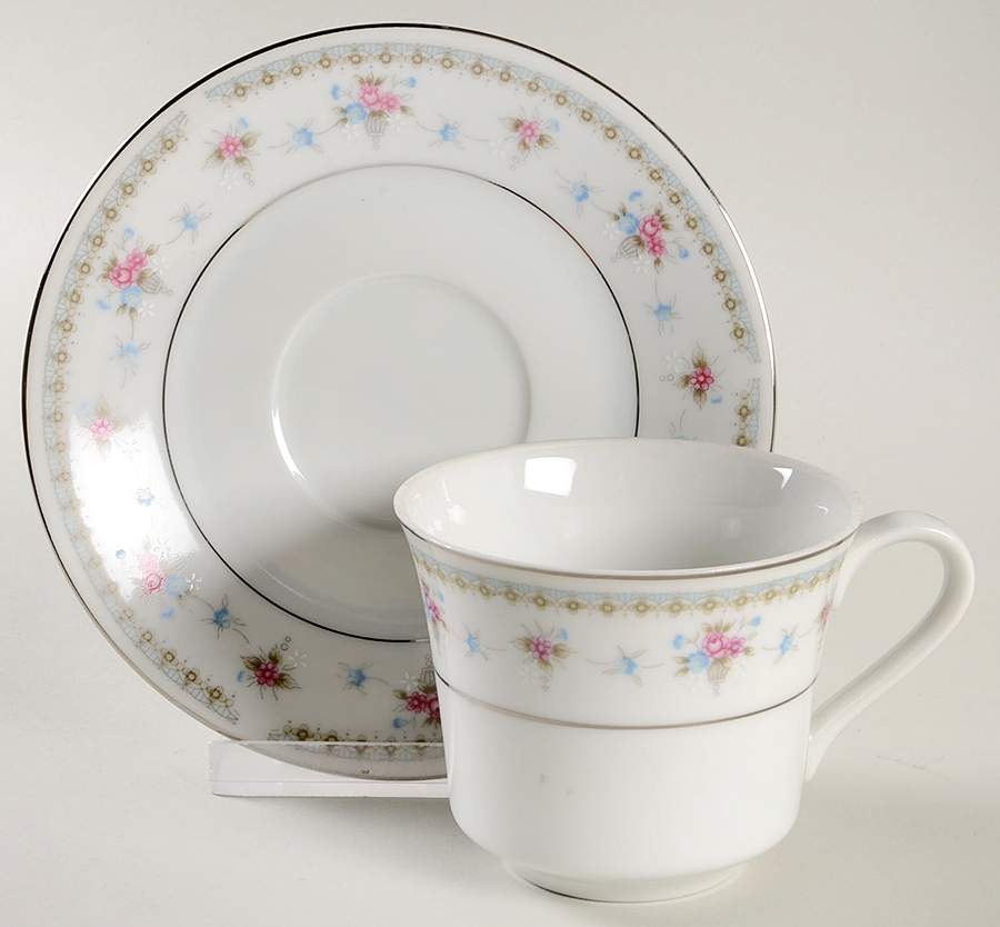 Heather (Platinum Trim) Flat Cup & Saucer Set by Fine China of Japan-1