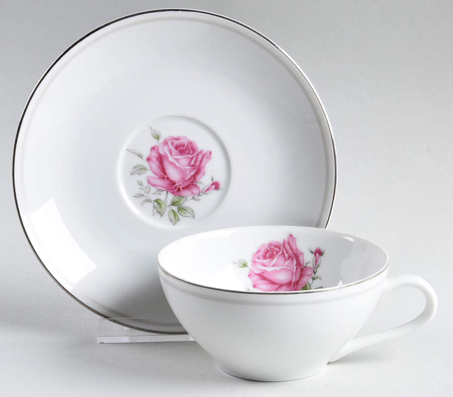 Imperial Rose Flat Cup & Saucer Set by Fine China of Japan-1