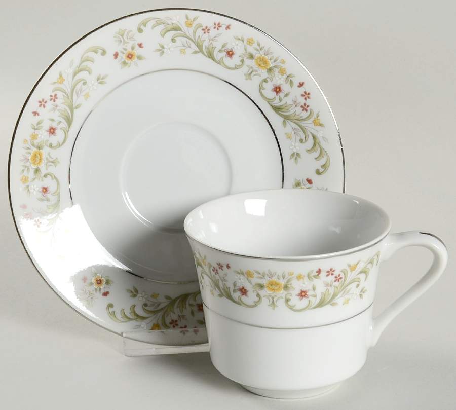 June (Platinum Trim) Flat Cup & Saucer Set by Fine China of Japan-1