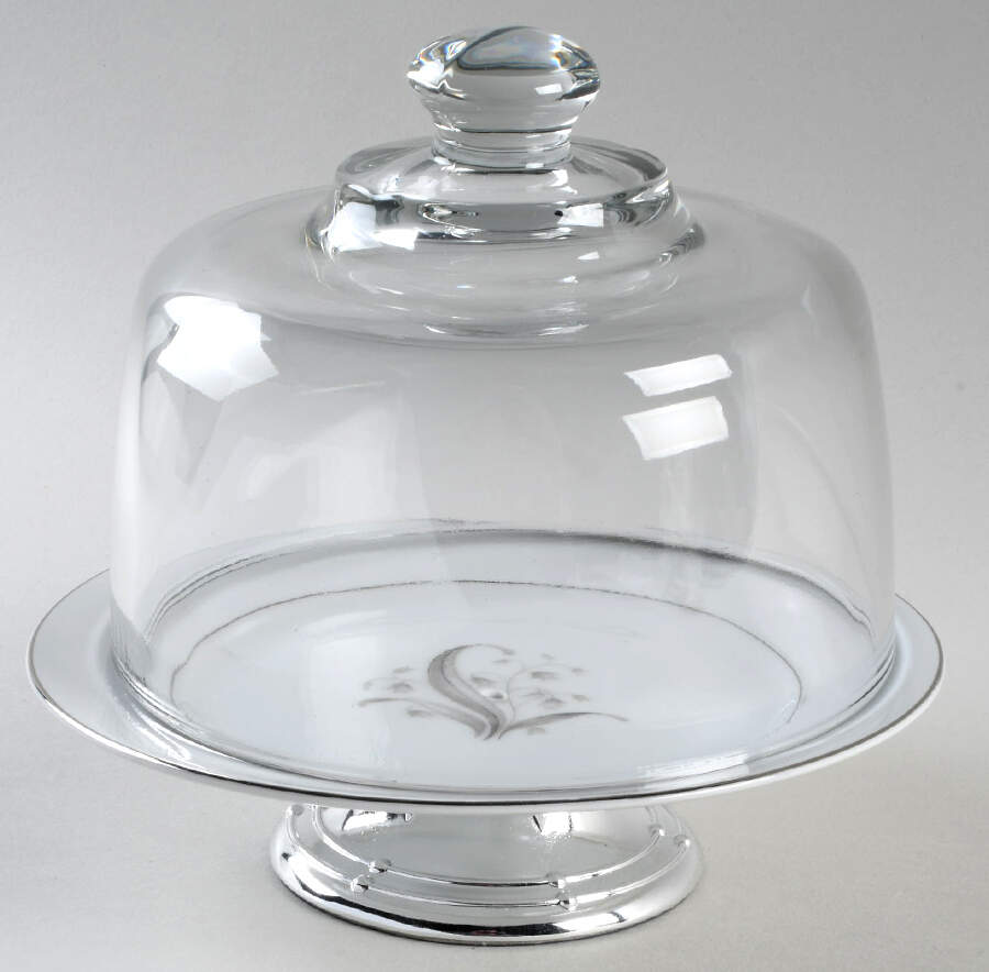Lily of The Valley 6 1/2"-7 1/2" Footed Cheese Plate w/ Glass Dome HC by Fine China of Japan-1