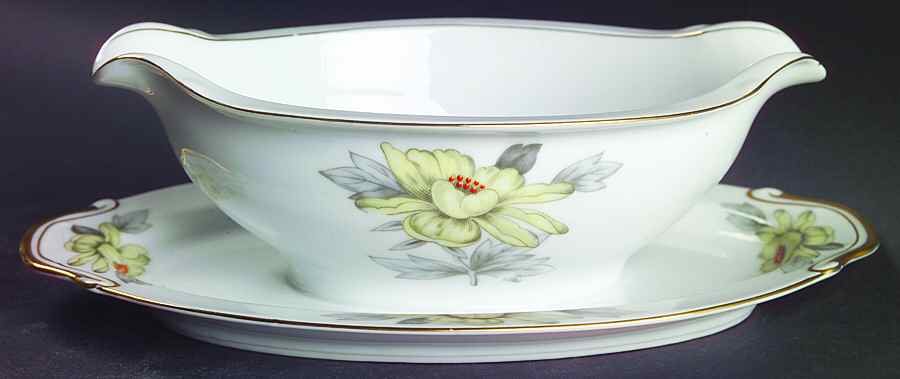 Mimosa Gravy Boat with Attached Underplate by Fine China of Japan-1