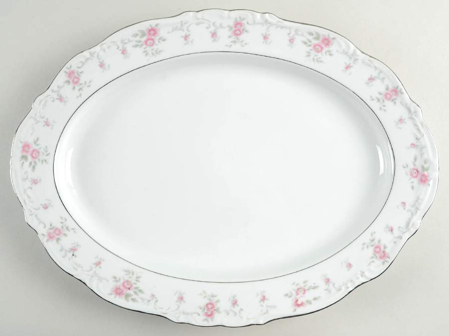 Minuet (Platinum Trim) 14" Oval Serving Platter by Fine China of Japan-1