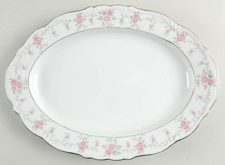 Minuet (Platinum Trim) 12" Oval Serving Platter by Fine China of Japan-1