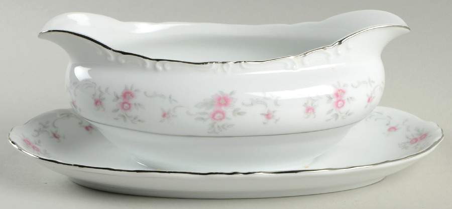 Minuet (Platinum Trim) Gravy Boat with Attached Underplate by Fine China of Japan-1