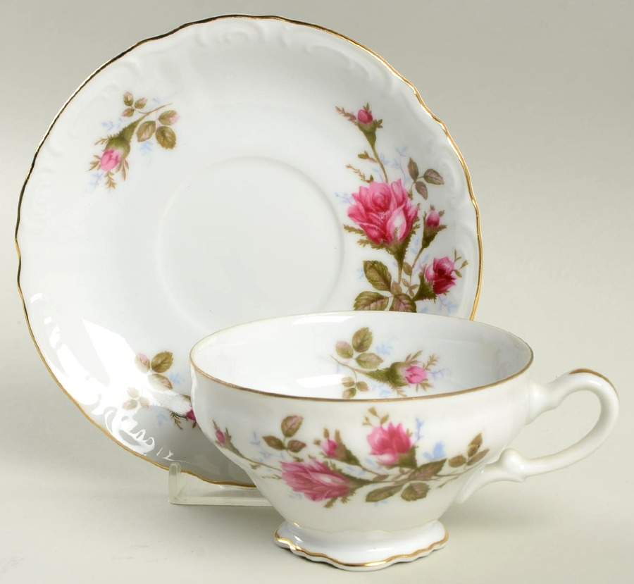 Moss Rose Footed Cup & Saucer Set by Fine China of Japan-1