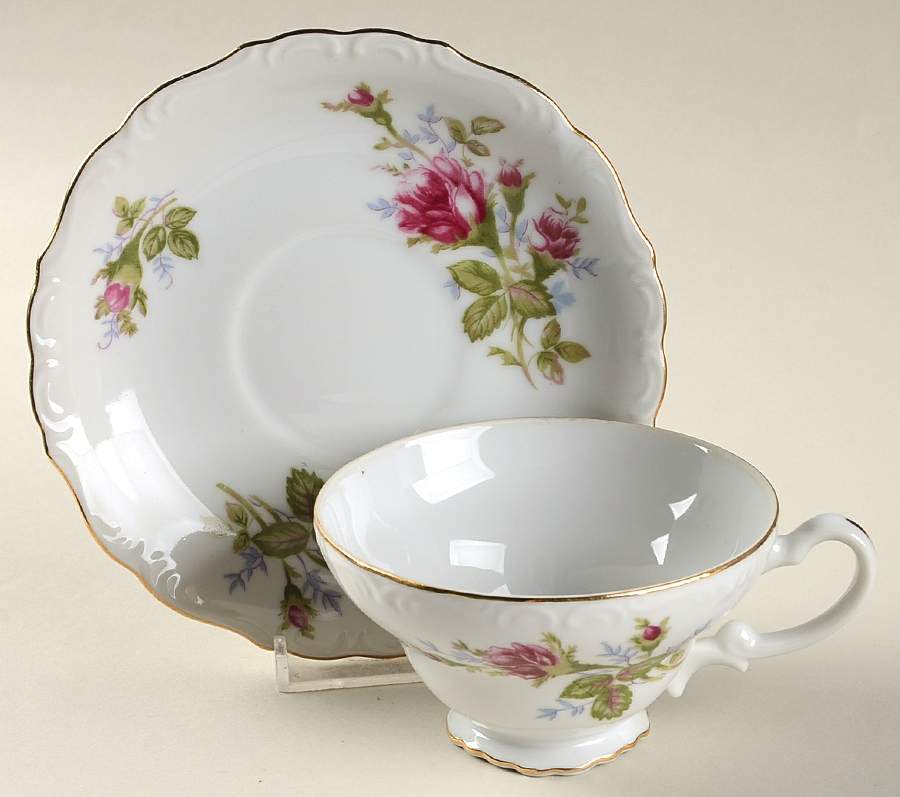 Moss Rose Footed Cup & Saucer Set by Fine China of Japan-1