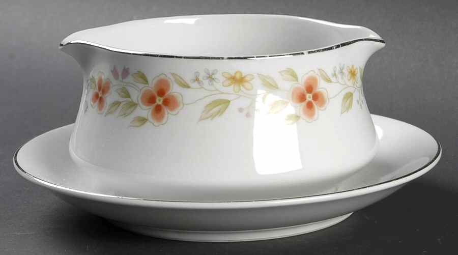 Petite Flowers Gravy Boat with Attached Underplate by Fine China of Japan-1