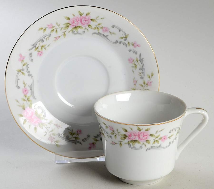 Pink Rose Footed Cup & Saucer Set by Fine China of Japan-1
