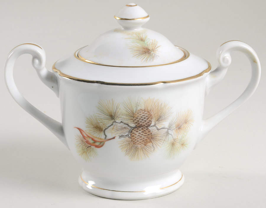Pine Tree Sugar Bowl & Lid by Fine China of Japan-1