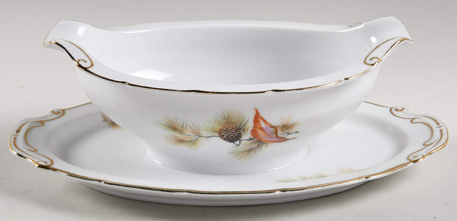 Pine Tree Gravy Boat with Attached Underplate by Fine China of Japan-1