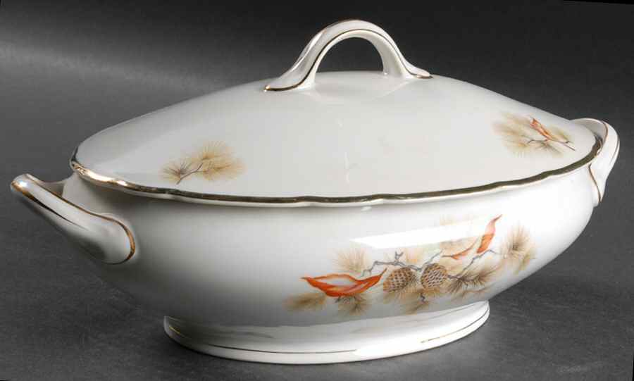 Pine Tree Oval Covered Vegetable by Fine China of Japan-1
