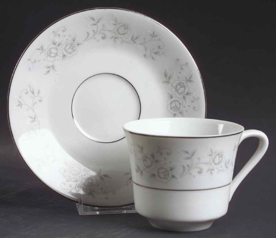 Platinum Rose Flat Cup & Saucer Set by Fine China of Japan-1