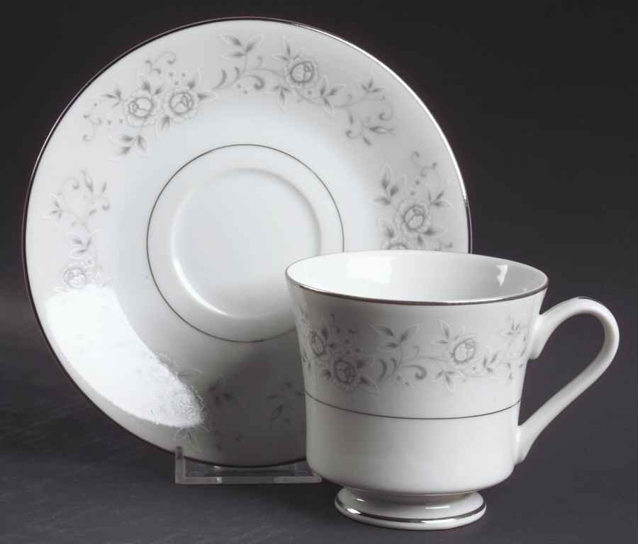 Platinum Rose Footed Cup & Saucer Set by Fine China of Japan-1