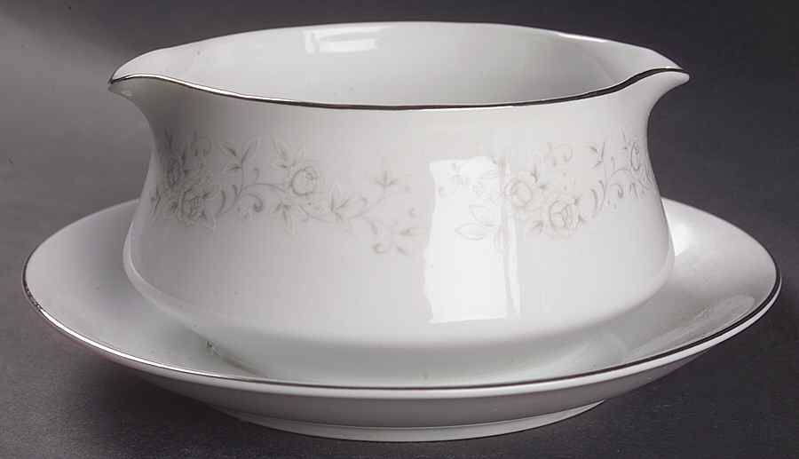 Platinum Rose Gravy Boat with Attached Underplate by Fine China of Japan-1