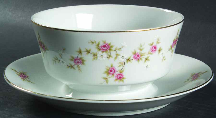 Rosette (Smooth) Gravy Boat with Attached Underplate by Sears-1