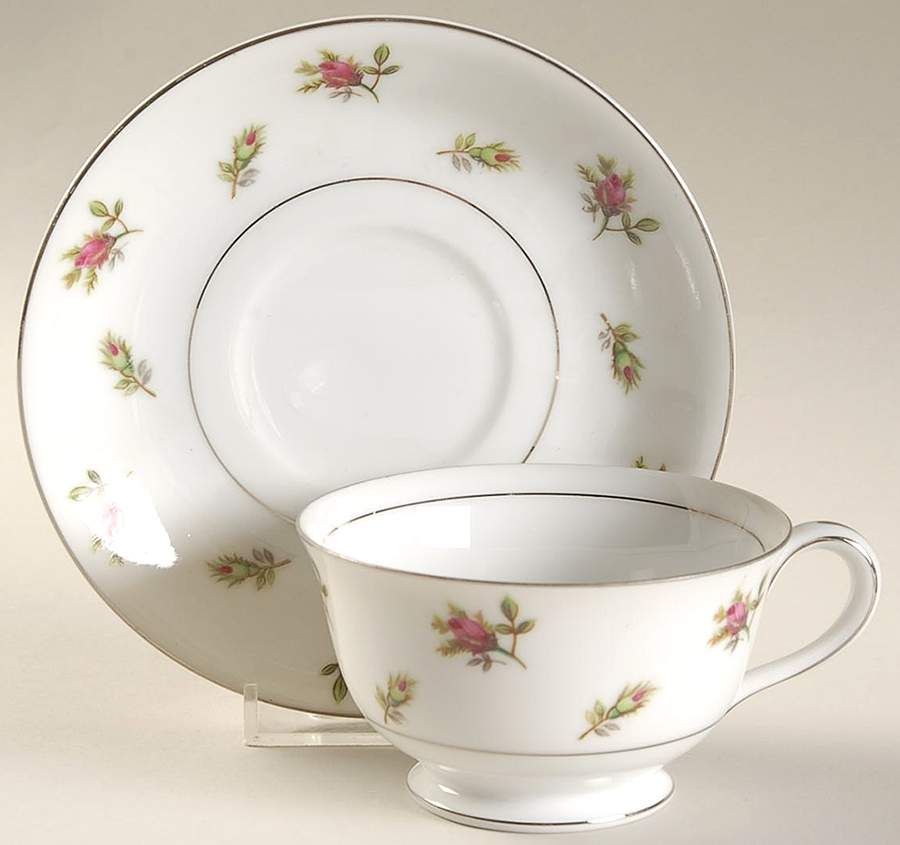 Rosebud Footed Cup & Saucer Set by Fine China of Japan-1