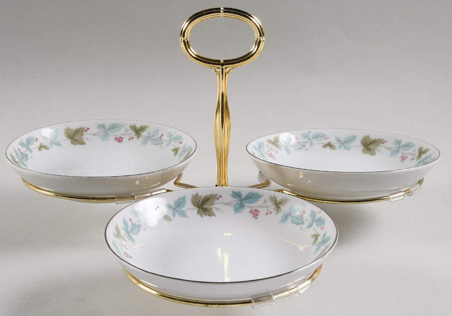 Vintage 7" x 12" 3-Part Relish & Metal Stand (FR) HC by Fine China of Japan-1