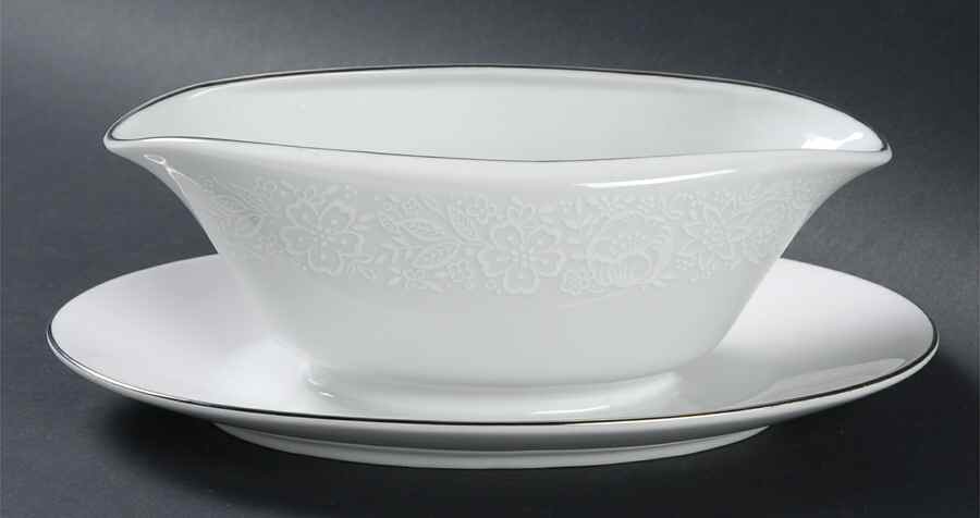 White Mist Gravy Boat with Attached Underplate by Fine China of Japan-1
