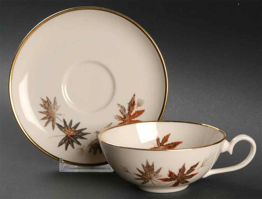 Autumn Symphony (Cream Background) Flat Cup & Saucer Set by Fine Arts-1