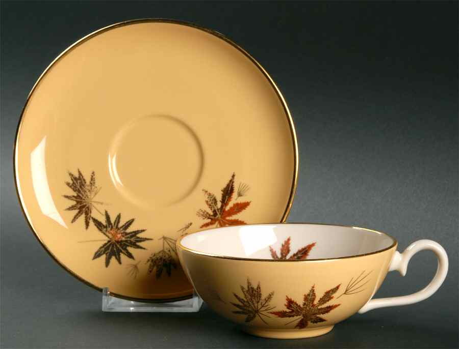 Autumn Symphony (Yellow Background) Flat Cup & Saucer Set by Fine Arts-1