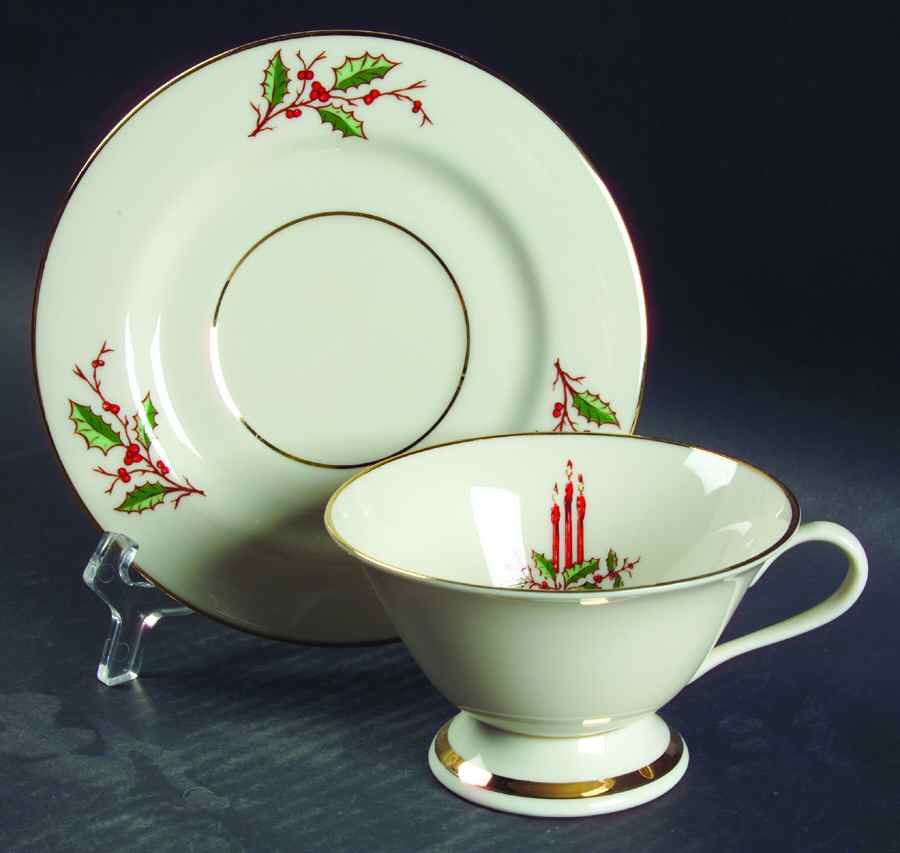 Christmas (Rim) Footed Cup & Saucer Set by Fine Arts-1
