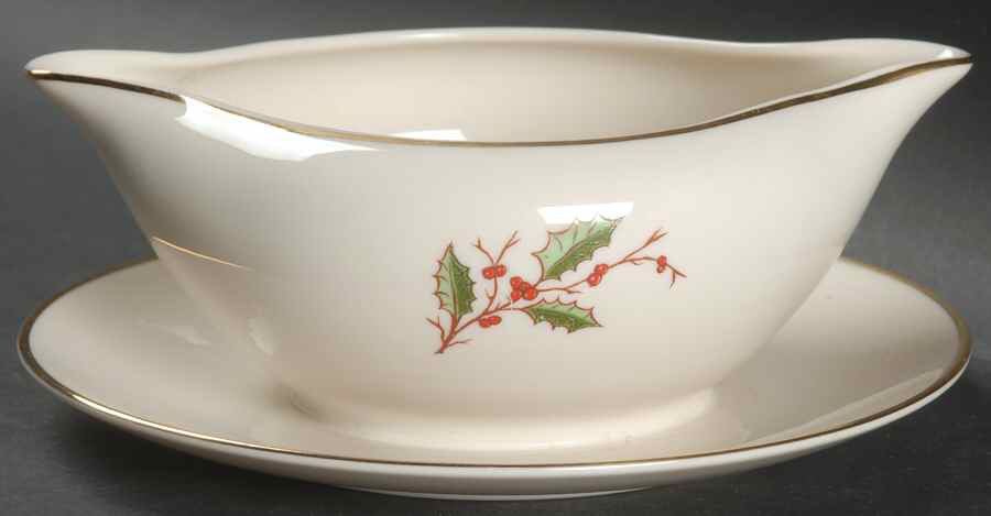 Christmas (Coupe) Gravy Boat with Attached Underplate by Fine Arts-1