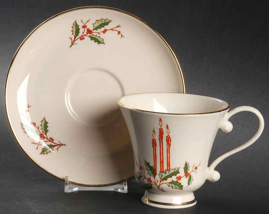 Christmas (Coupe) Footed Cup & Saucer Set by Fine Arts-1