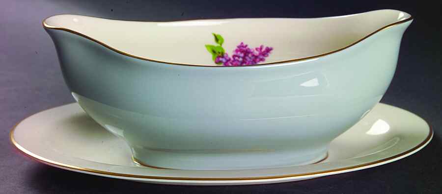 Georgian Lilac Gravy Boat with Attached Underplate by Fine Arts-1