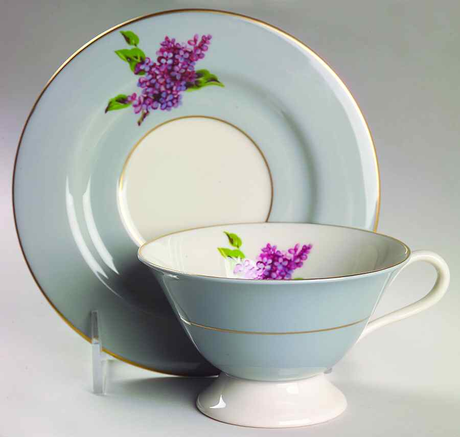 Georgian Lilac Footed Cup & Saucer Set by Fine Arts-1