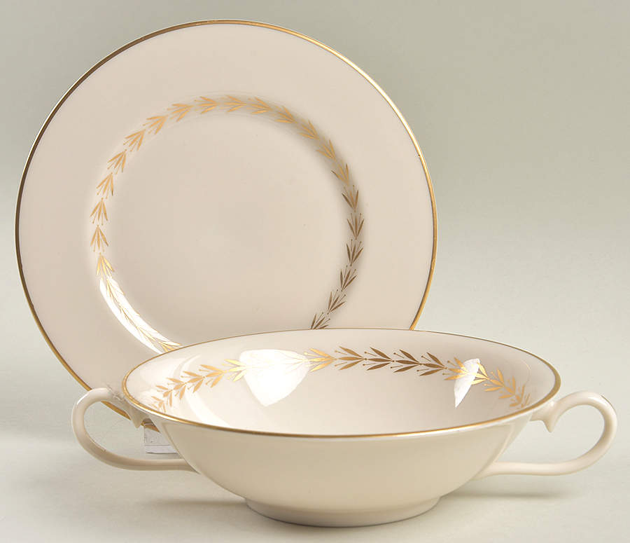 Golden Classic Cream Soup Bowl & Bread Plate/Saucer  Set by Fine Arts-1